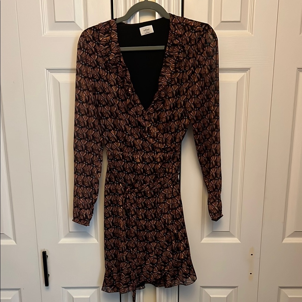 Wilfred Black and Brown Patterned wrap Dress